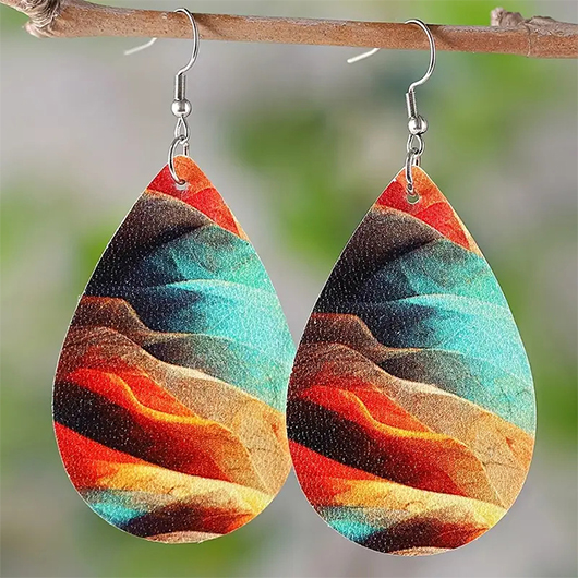 Multi Color Faux Leather Graphic Earrings