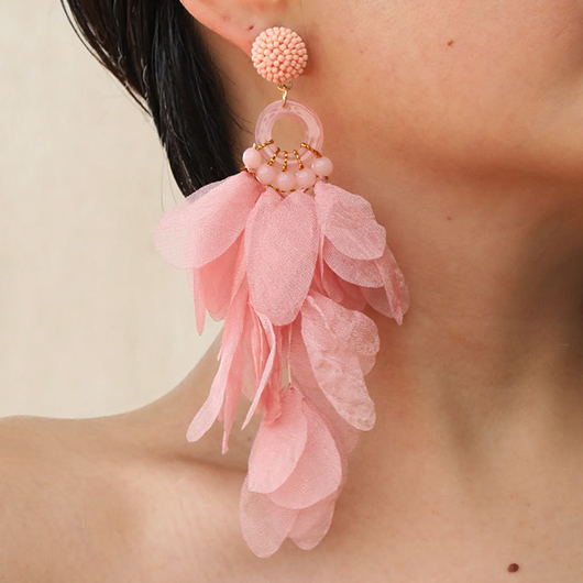 Light Pink Patchwork Floral Beaded Earrings