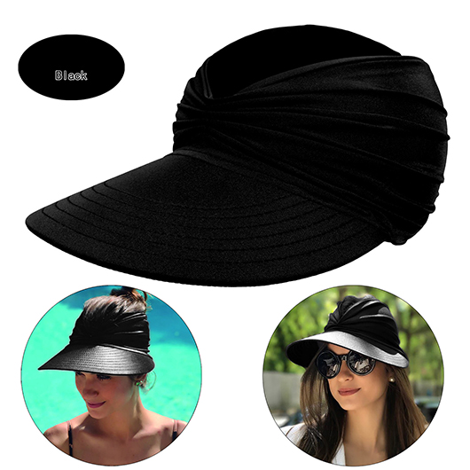 Ruched Design Black Sun Visor Hat