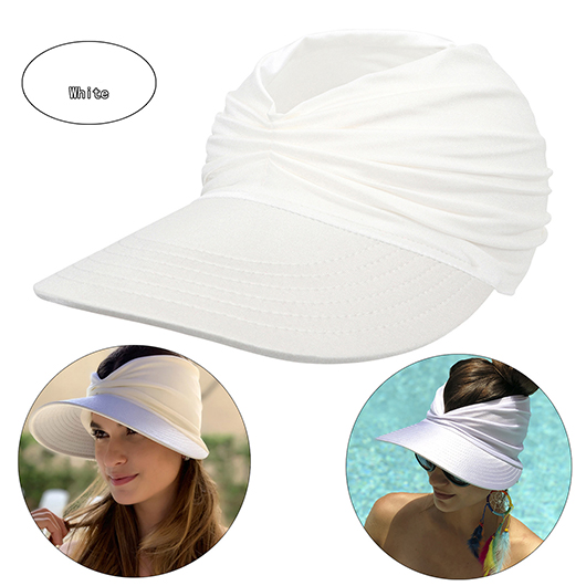 Ruched Design White Sun Visor Hat