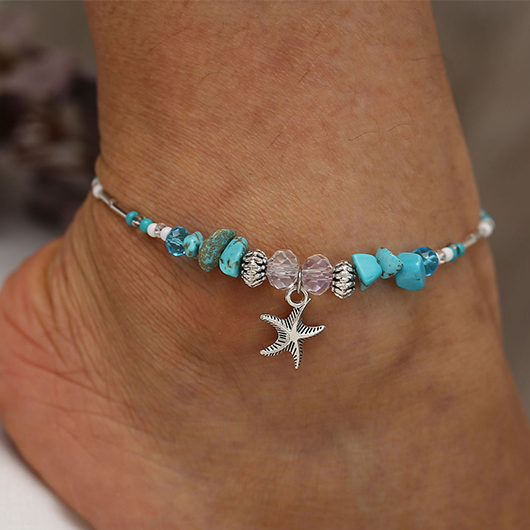 Mint Green Beaded Alloy Starfish Anklet