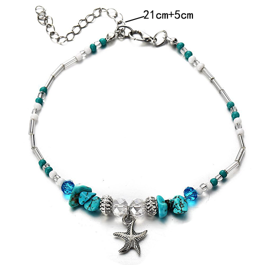 Mint Green jewelry,Animal Print jewelry,Mint Green Beaded Alloy Starfish Anklet