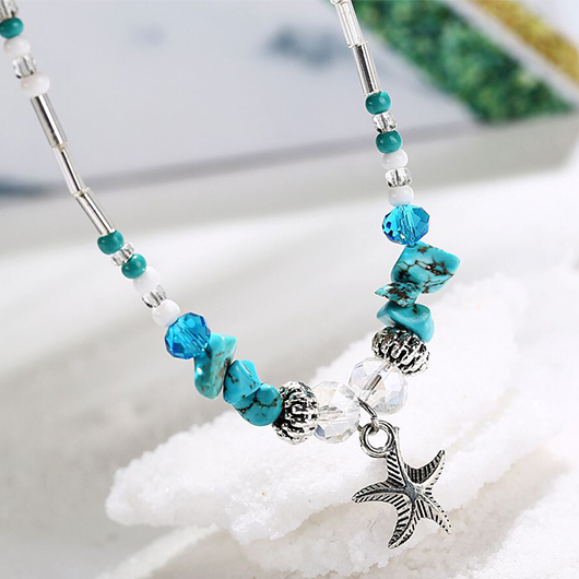 Mint Green jewelry,Animal Print jewelry,Mint Green Beaded Alloy Starfish Anklet