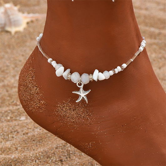 White jewelry,White Asymmetric Starfish Detail Alloy Anklet