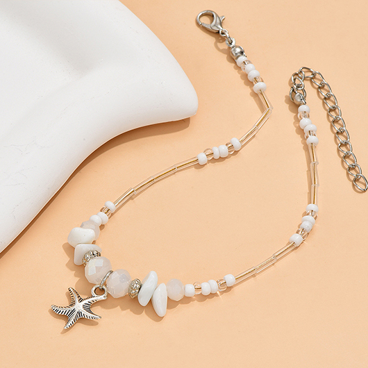 White jewelry,White Asymmetric Starfish Detail Alloy Anklet