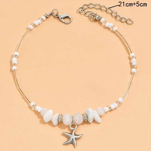 White jewelry,White Asymmetric Starfish Detail Alloy Anklet