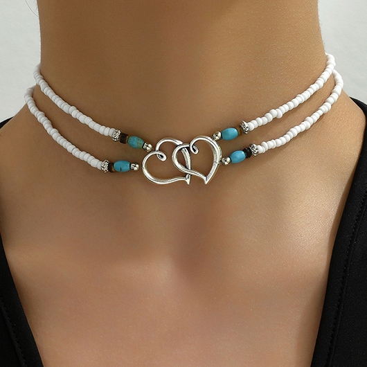Heart Beaded Mint Green Alloy Necklace