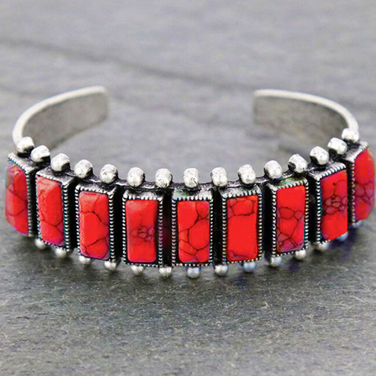 Vintage Rectangle Red Alloy Open Bangle