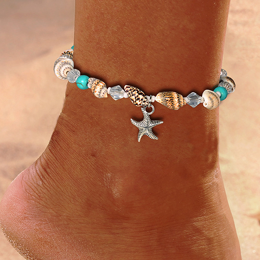 bracelet de cheville étoile de mer en alliage de perles vert menthe