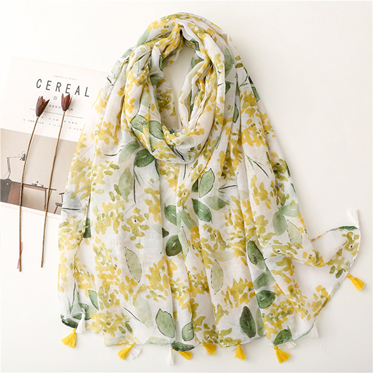 Ditsy Floral Print Light Yellow Scarf