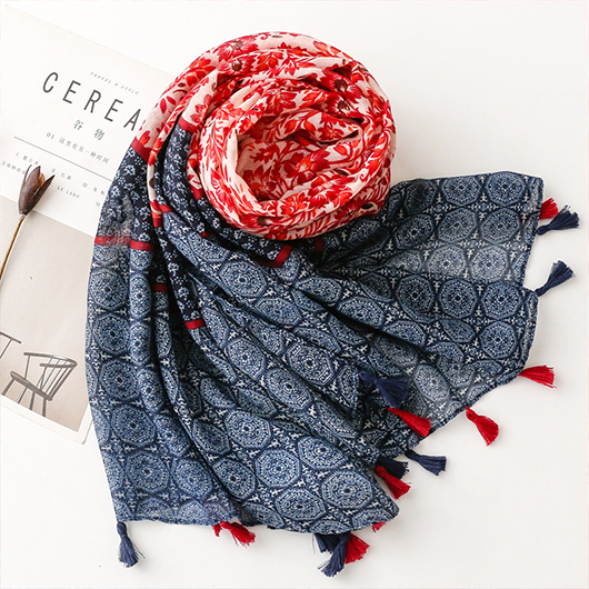 Ditsy Pacthwork Floral Print Red Scarf