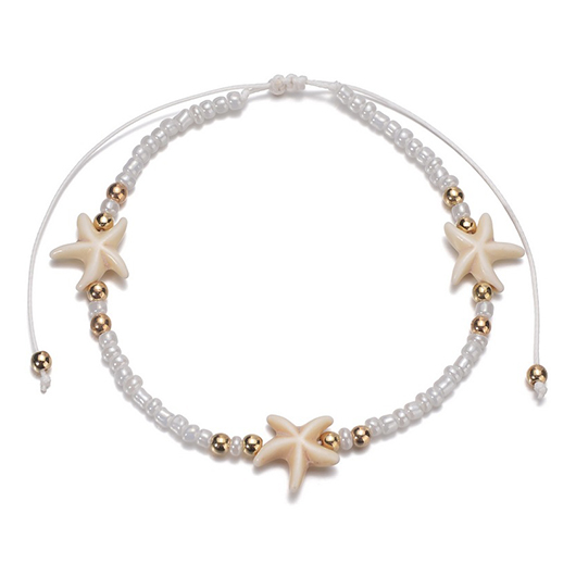 Beige jewelry,Beige Starfish Beaded Detail Alloy Anklet