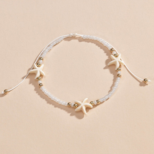 Beige jewelry,Beige Starfish Beaded Detail Alloy Anklet