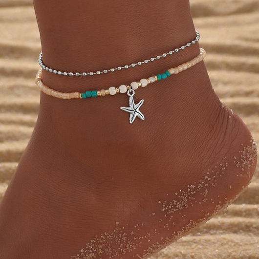 ensemble de bracelets de cheville en alliage blanc argenté étoile de mer