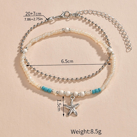 Silvery White jewelry,Contrast Color jewelry,Sea Star Silvery White Alloy Anklet Set