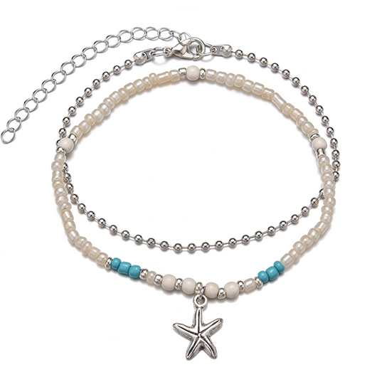 Silvery White jewelry,Contrast Color jewelry,Sea Star Silvery White Alloy Anklet Set