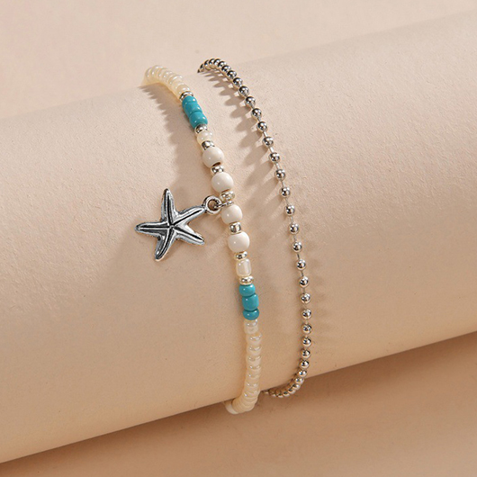 Silvery White jewelry,Contrast Color jewelry,Sea Star Silvery White Alloy Anklet Set
