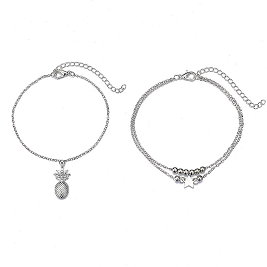 Silvery White jewelry,Plain Color jewelry,Silvery White Alloy Rhinestone Anklet Set