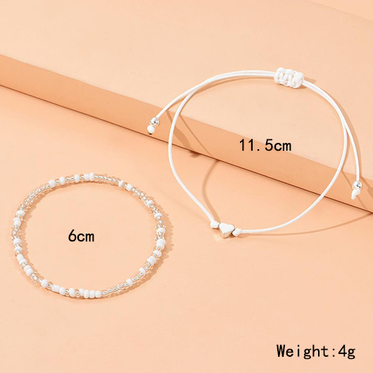 White jewelry,Contrast Color jewelry,Heart Bohemian White Alloy Anklet Set