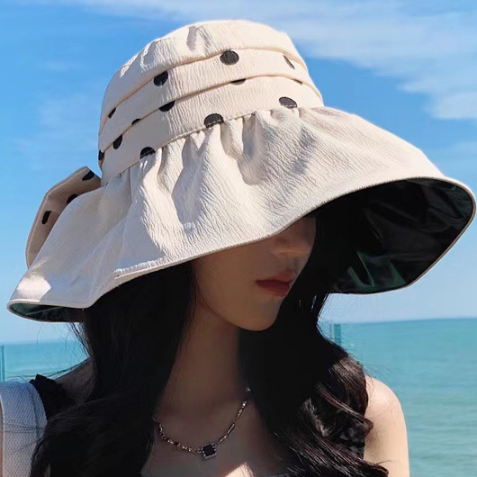 Polka Dot Vinyl Sunscreen Beige Visor Hat