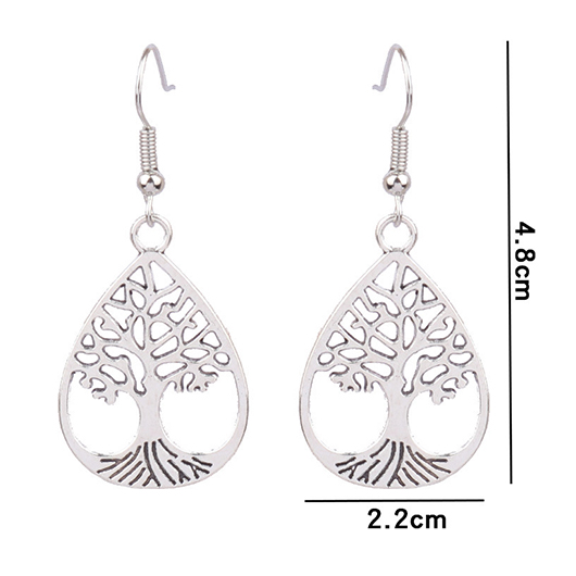 Silvery White jewelry,Plain Color jewelry,Silvery White Alloy Cutout Tree Earrings