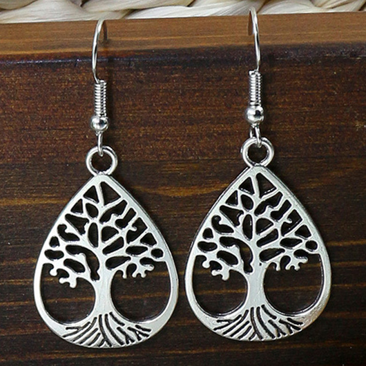 Silvery White jewelry,Plain Color jewelry,Silvery White Alloy Cutout Tree Earrings