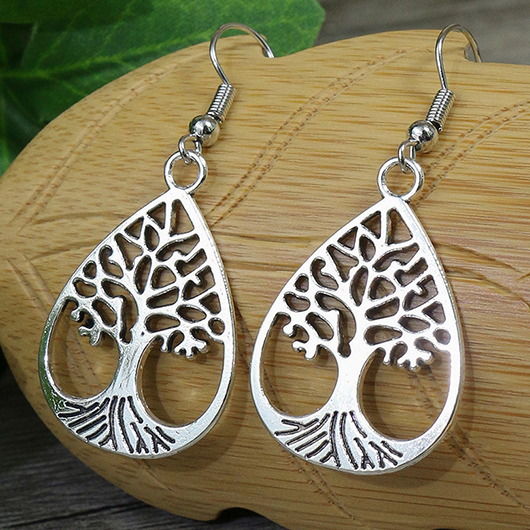 Silvery White jewelry,Plain Color jewelry,Silvery White Alloy Cutout Tree Earrings