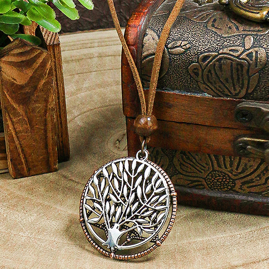 Round Hollow Silvery White Alloy Necklace