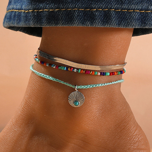 Round Beaded Multi Color Anklets Set