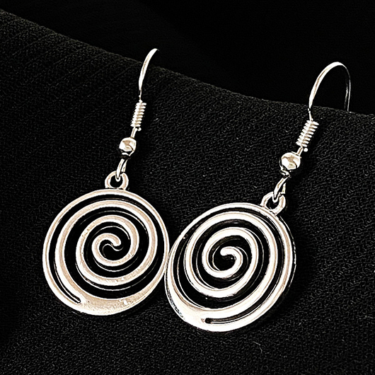 Spiral Round Silvery White Alloy Earrings
