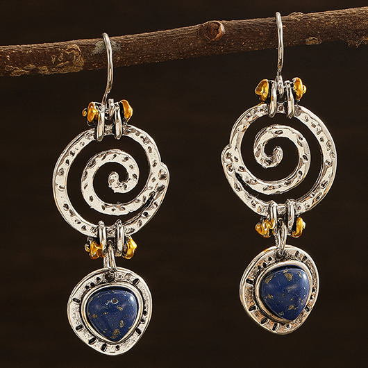 Silver jewelry,Blue jewelry,Contrast Color jewelry,Silver Alloy Cutout Spiral Design Earrings