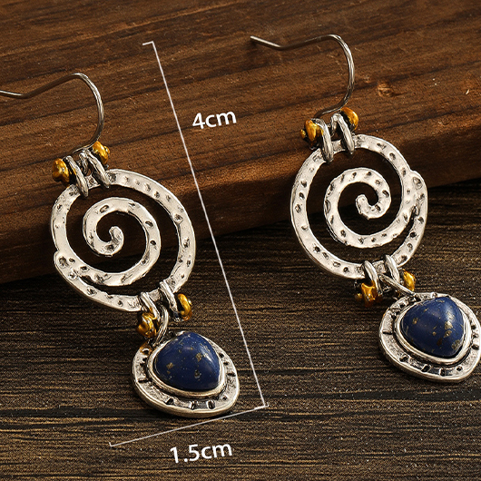 Silver jewelry,Blue jewelry,Contrast Color jewelry,Silver Alloy Cutout Spiral Design Earrings
