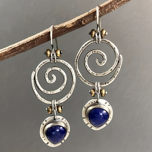 Silver jewelry,Blue jewelry,Contrast Color jewelry,Silver Alloy Cutout Spiral Design Earrings
