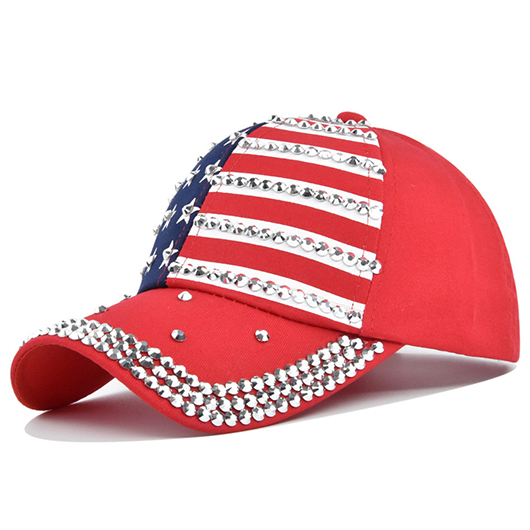 American Flag Hot Drilling Striped Red Hat Baseball Cap