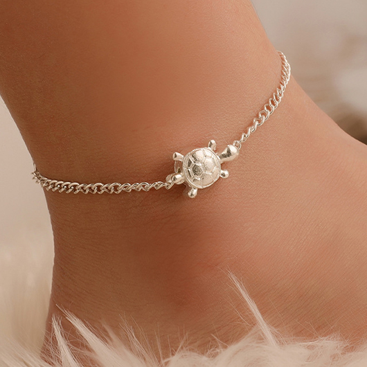 Turtle Detail Silvery White Alloy Anklet