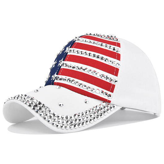 American Flag Hot Drilling Striped White Hat Baseball Cap