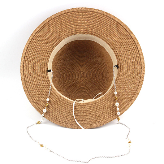 chapeau à visière camel foncé patchwork de paille