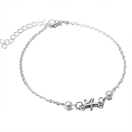 Silvery White jewelry,Contrast Color jewelry,Silvery White Round Pearl Design Alloy Anklet