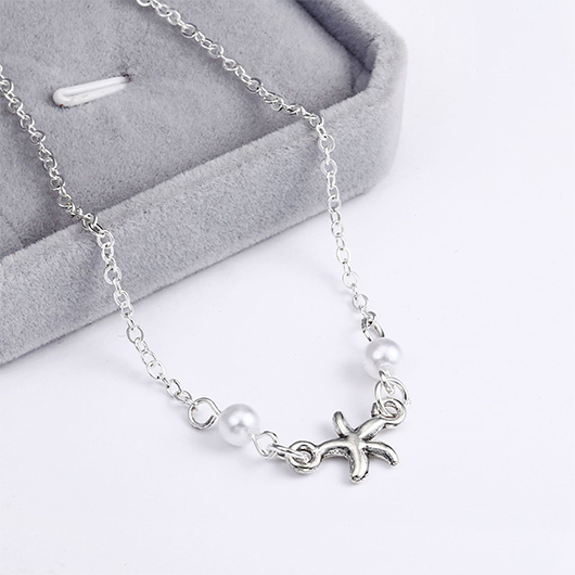 Silvery White jewelry,Contrast Color jewelry,Silvery White Round Pearl Design Alloy Anklet