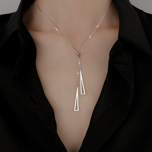 Triangle Silvery White Stainless Steel Necklace