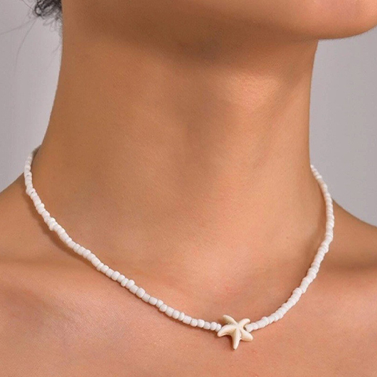 collier pendentif en perles patchwork blanc étoile de mer