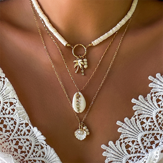 Gold Alloy Layered Coconut Palm Necklace