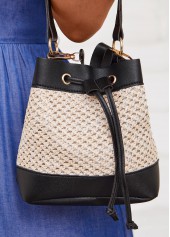 Black accessories,Contrast Color accessories,Black Drawstring Detail Contrast Shoulder Bag