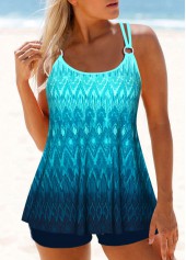 ROTITA Ensemble de tankini taille moyenne ombré cyan à anneau circulaire