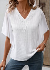 ROTITA Fake 2in1 White V Neck Short Sleeve T Shirt