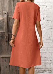 Brick Red dresses,Plain Color dresses,Everyday dresses,Casual dresses,ROTITA Pocket Brick Red A Line Round Neck Dress