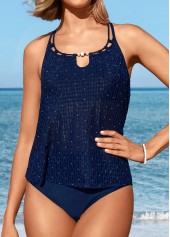 Navy swimwear,Plain Color swimwear,ROTITA Shinning Criss Cross Back Navy Tankini Set
