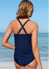 Navy swimwear,Plain Color swimwear,ROTITA Shinning Criss Cross Back Navy Tankini Set
