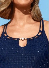 Navy swimwear,Plain Color swimwear,ROTITA Shinning Criss Cross Back Navy Tankini Set