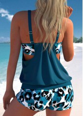 Peacock Blue swimwear,Leopard swimwear,Plants swimwear,ROTITA Fake 2in1 Peacock Blue Leopard Tankini Set